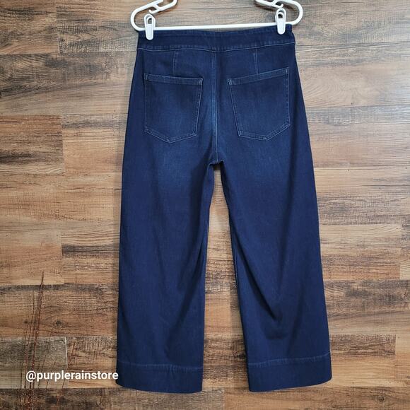 Chico's Jeans Size 6 Pull On Wide Leg Crop High Rise Dark Wash Stretch Denim - Picture 2 of 11